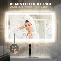 HOMCOM Oglindă de Baie Iluminată cu Lumini LED Reglabile și Strat Anti-Condens, 100x60 cm, Transparent(m-5)