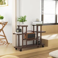 Outsunny Plantenrek plantenstandaard bloementrap met vier treden massief hout verkoold(m-13)