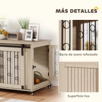 PawHut Jaula para Perros Medianos y Grandes Mesa Auxiliar Moderna con 2 Puertas y Cierre 100x56x65 cm Roble(m-7)