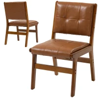HOMCOM Confezione da 2 Sedie da Pranzo Rivestite in PU Sedile Imbottito Gambe in Legno per Soggiorno Marrone(m-6)