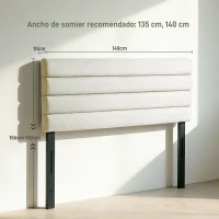 HOMCOM Cabecero de Cama 140 cm Tapizado en Lino Altura Ajustable de 3 Niveles 106/116/126 cm Montado a la Pared Beige(m-3)