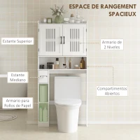 HOMCOM Estantería sobre Inodoro con Estante Ajustable 2 Puertas Soporte para Papel Higiénico y Estantes Abiertos para Baño Blanco(m-4)
