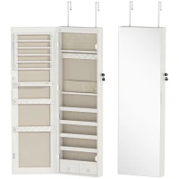 HOMCOM Armadio Portagioie con Luce LED, Montabile a Parete o su Porta con Serratura Specchio, 37x10x120 cm, Bianco(m-1)