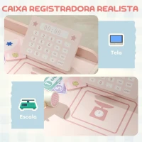 AIYAPLAY Supermercado de Brinquedo em Madeira Loja com Caixa Registadora Máquina de Venda Automática 3 Prateleiras Abertas 4 Compartimentos 90,7x60x73,8 cm Rosa(m-5)