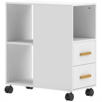 HOMCOM Soporte para impresora Mesa para impresora con estante ajustable, ruedas para fax escáner 60 x 30 x 65 cm Blanco