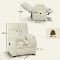 HOMCOM Sillón Reclinable 150° Efecto Terciopelo con Reposapiés, Mando a Distancia y Bolsillo Lateral, 96x90x105 cm, Blanco(m-3)