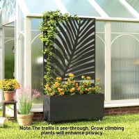 Outsunny Jardinieră cu spalier, cuvă pentru flori, cu paravan de intimitate și roți blocabile, metal, 90 x 30 x 160 cm, negru(m-4)