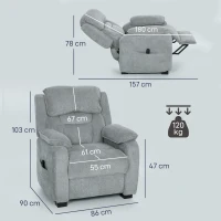 HOMCOM Sillón Reclinable 150° Efecto Terciopelo con Reposapiés, Mando y Bolsillo Lateral, 96x90x103 cm, Gris(m-3)