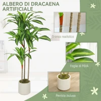 HOMCOM Pianta Artificiale di Dracena Verde in PEVA e Legno con Vaso Contenitore in PP e Cemento, 60x40x120 cm(m-4)