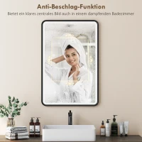 HOMCOM 90 x 60 cm LED-Badezimmerspiegel, Lichter, 3 Farben, dimmbar, Memory-Funktion, horizontal und vertikal, Schwarz(m-6)