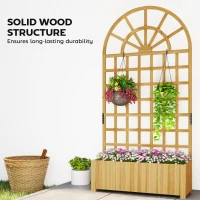 Outsunny Wooden Raised Planter with Trellis, Raised Bed for Garden with Lattice and Drainage Holes for Climbing Plants(m-7)