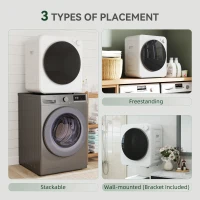 HOMCOM Mini Wasdroger 4 kg met 5 Programma's tot 60℃ 800W/400W Afvoerdroger met omkeerbare Roestvrijstalen Trommel Wit(m-5)