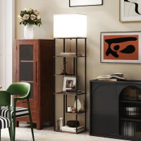 HOMCOM Lampadaire avec étagères, lampadaire sur pied de salon dimmable, télécommande, 40 x 29 x 171 cm, brun rustique(m-7)