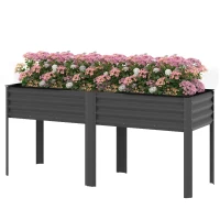 Outsunny Pat de grădină înălțat din metal, cutie de plantare extra mare cu traverse de întărire și insert din material nețesut, 180 x 55 x 80 cm, gri închis(m-6)