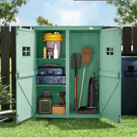 Outsunny Wooden Garden Shed with Two Windows, Tool Storage Cabinet, Outdoor Double Door organiser 127.5L x 50W x 164H cm, Green(m-9)