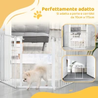 PawHut Cancelletto per Cani con Chiusura Automatica e Sistema di Blocco, in Metallo e Plastica, 180x74.5 cm, Bianco(m-8)