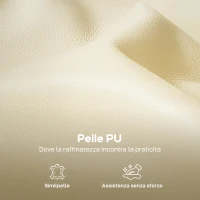 HOMCOM Divano 2 Posti in Finta Pelle con Imbottitura Spessa, Tasca Laterale e 2 Cuscini, 136x81x90 cm, Beige(m-6)