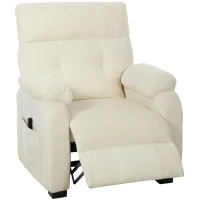 HOMCOM Poltrona Reclinável 150° Efeito Veludo com Apoio para os Pés, Controlo Remoto e Bolso Lateral, 96x90x105 cm, Branca(m-1)