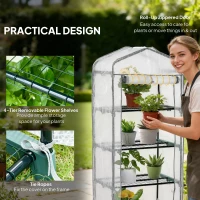 Outsunny 4 Tiers Mini Portable Greenhouse Compact Plant Grow Shed Metal Frame PE Cover 160H x 70L x 50Wcm(m-6)