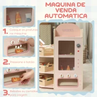 AIYAPLAY Supermercado de Brinquedo em Madeira Loja com Caixa Registadora Máquina de Venda Automática 3 Prateleiras Abertas 4 Compartimentos 90,7x60x73,8 cm Rosa(m-6)
