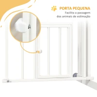 PawHut Barreira de Segurança para Cães 74-80 cm Porta de Segurança para Animais com Montagem a Pressão e Duplo Bloqueio Branco(m-8)