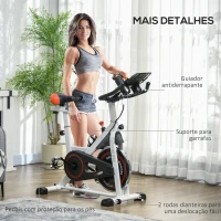 HOMCOM Bicicleta estática com tela LCD Sela ajustável Volante 8 kg Carga 100 kg 103x53x110-114 cm Branco(m-7)