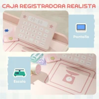 AIYAPLAY Supermercado Juguete Madera con Caja Registradora Máquina Expendedora 3 Estantes Abiertos 4 Compartimentos Rosa(m-5)