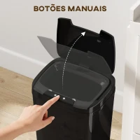 HOMCOM Balde de Lixo Automático 15L com Sensor Infravermelhos e Modo Manual Anel de Retenção Antimarcas 27,6x21,4x33,5 cm Preto(m-5)