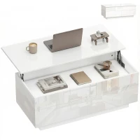 HOMCOM Mesa de centro regulable en altura, mesa de salón moderna con compartimento oculto y 2 cajones, blanco alto brillo(m-6)