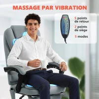Vinsetto Fauteuil de bureau massant, chaise de bureau avec hauteur réglable, dossier inclinable et télécommande filaire, gris(m-4)