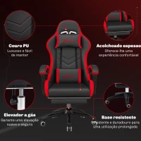 Vinsetto Cadeira Gaming Ergonómica Reclinável 135° de Couro PU com Suporte Lombar Altura Ajustável 65x65x129 cm Preto e Vermelho(m-7)