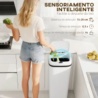 HOMCOM Balde de Lixo Automático 50L Estreito em Aço Inoxidável com Sensor Infravermelhos Modo Manual 33x25x84 cm Branco(m-4)