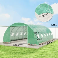 Outsunny Tunnelgewächshaus mit 2 Stützstangen, 2 Rolltüren und Netzfenstern, PE-Abdeckung, UV-beständig, Grün(m-3)