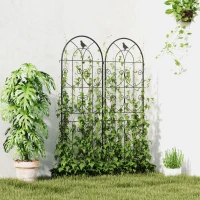 Outsunny Support pour plantes grimpantes avec oiseaux lot de 2 treillis de jardin pour légume vigne fleur métal 50 x 150 cm noir(m-10)