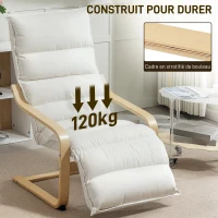 HOMCOM Fauteuil salon, fauteuil d'appoint rembourré en velours, repose-pieds réglable et structure en acier, 67x93x105cm, crème(m-7)