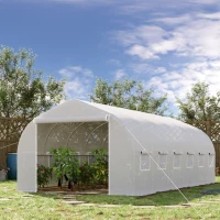 Outsunny Estufa Tipo Túnel 595x300x200cm Estufa de Jardim Grande com 12 Janelas e Porta Enrolável com Zíper para Cultivo de Plantas Branco(m-10)