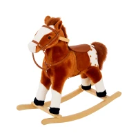 HOMCOM Cheval à Bascule en Bois et Peluche pour Enfant Cheval de Cowboy peluche Pour Enfants de 3-6 Ans Jouet balançoire avec Effet sonore Selle rênes Marron Blanc(m-1)