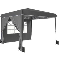 Outsunny Tonnelle de jardin exterieur 3x3m, tonnelle pliante avec parois latérales, protection UV 50+, sac de transport, gris(m-12)