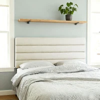 HOMCOM Cabecero de Cama 140 cm Tapizado en Lino Altura Ajustable de 3 Niveles 106/116/126 cm Montado a la Pared Beige(m-8)