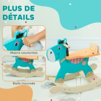 AIYAPLAY Cheval à bascule pour enfants, âne jouet à bascule bébé en bois avec guidon et base stable, 59 x 27 x 43 cm, vert foncé(m-5)