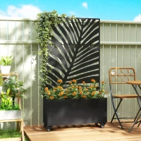 Outsunny Fioriera con traliccio, pannello frangivista e ruote bloccabili, 90x30x160 cm, nera(m-2)