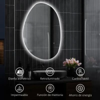 HOMCOM Espejo de Baño con Luz LED 80x60 cm 3 Colores de Luz Brillo Regulable Función Antivaho Función de Memoria IP44(m-8)