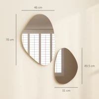 HOMCOM Set of 2 Pebble-Shaped Wall Mirror - Gold Tone(m-3)