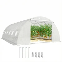 Outsunny Serra a Tunnel con 2 Barre di Supporto 2 Porte Avvolgibili e Finestre con Rete Copertura in PE Anti-UV Bianco(m-7)