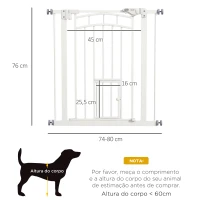 PawHut Barreira de Segurança para Cães 74-80 cm Porta de Segurança para Animais com Montagem a Pressão e Duplo Bloqueio Branco(m-3)