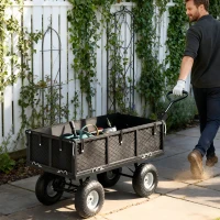 Outsunny 114L Steel Frame Garden Cart Trolley - Black(m-10)