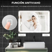 HOMCOM Espejo de Baño con Luces LED 70x100 cm 3 Colores de Luz Brillo Regulable Función Antivaho Función de Memoria IP44(m-6)