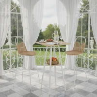 HOMCOM Mesa Alta Cocina Cuadrada con Estante para 2 Personas Patas de Metal 55x55x95 cm Madera Natural y Blanco(m-8)