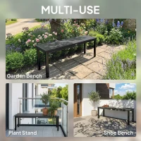 Outsunny 2 Seater Garden Bench, Outdoor Bench Loveseat with Wood-Effect Slatted Seat and Steel Frame for Patio, Park, Grey(m-7)