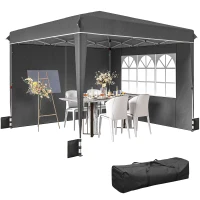 Outsunny Cenador de jardín exterior 3x3m, cenador plegable con paneles laterales, protección UV 50+, bolsa de transporte, gris(m-8)
